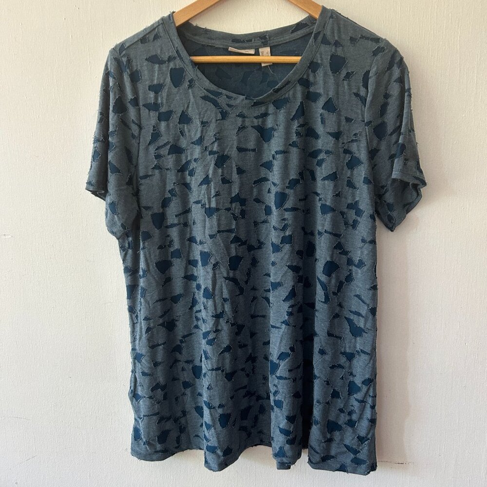 Logo Lori Goldstein Short Sleeve Top Womens L Blue V-neck Tee